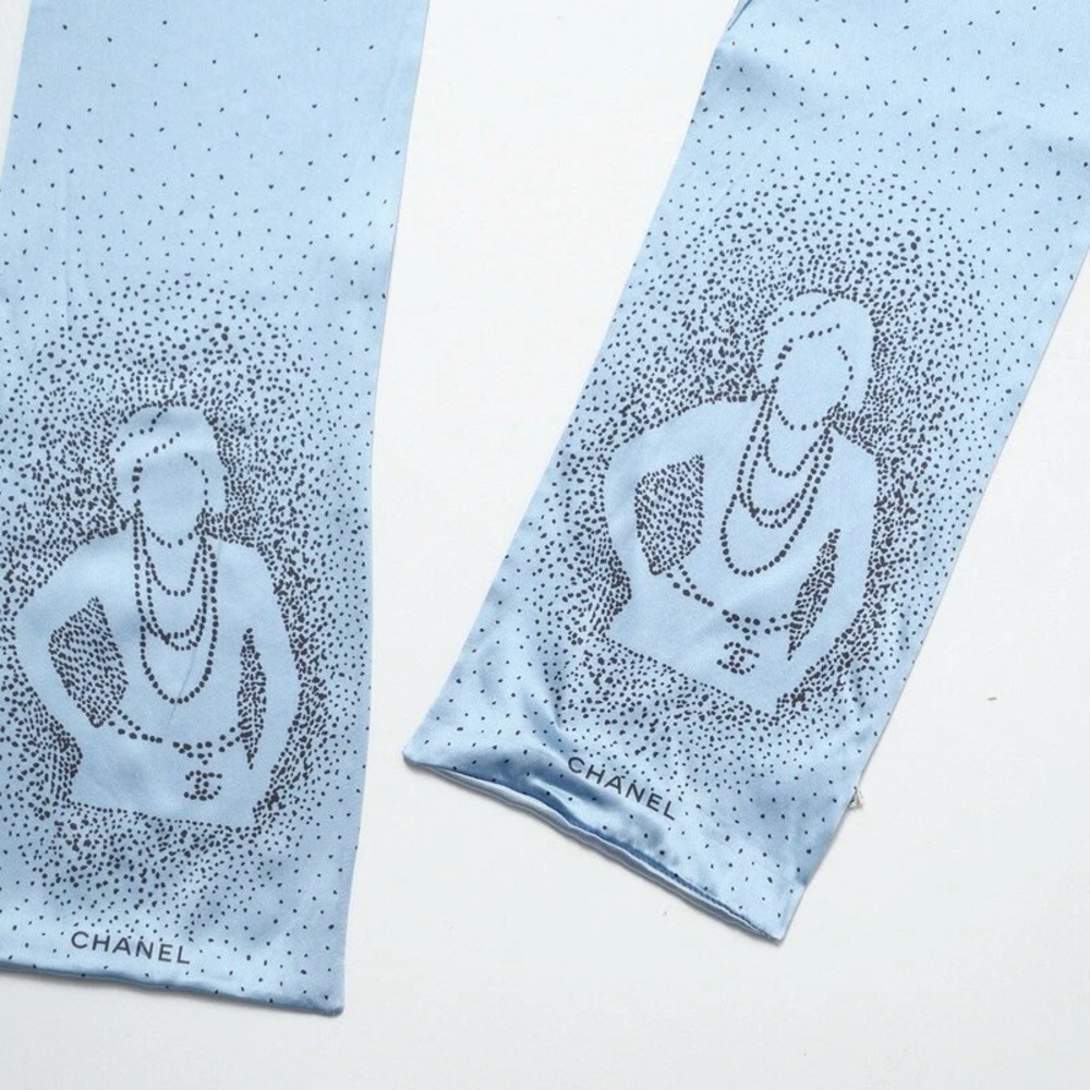 Chanel Silk Scarf – Coco Portrait Design in Ombre Blue - Picture 3 of 3